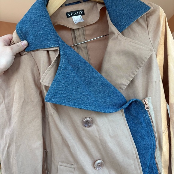 Venus Trench Coat Denim Trim Cotton Sz 4 - Picture 8 of 15